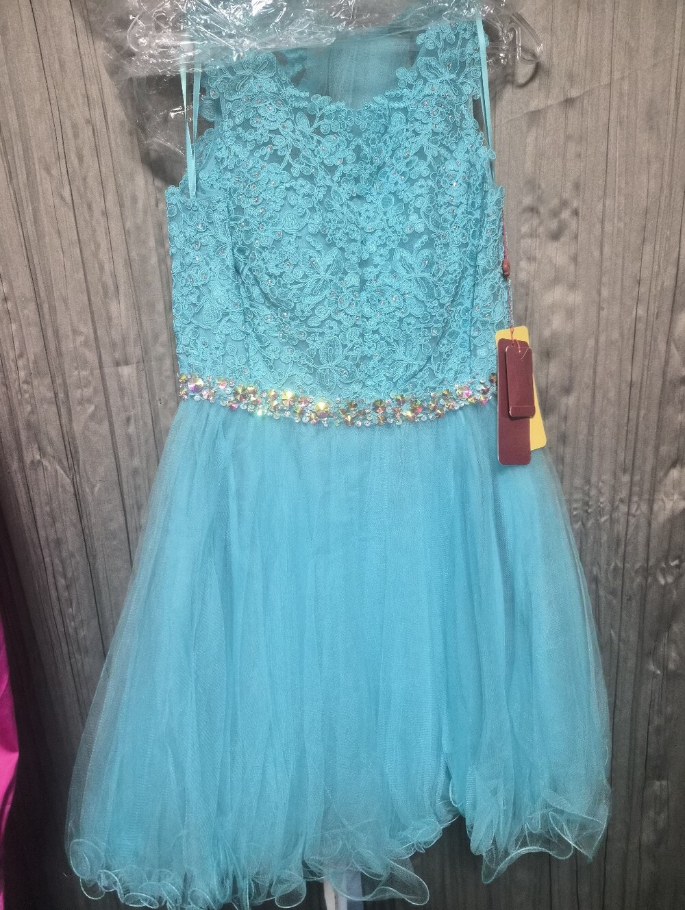 Womens Lace & Tulle Party Dress in Turquoise Sz12